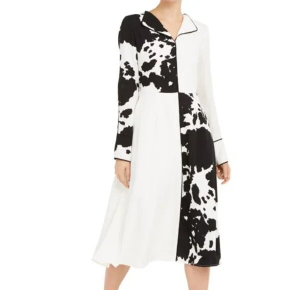 Alfani NWOT black white long sleeve Colorblock v neck midi dress sz 14 - Picture 1 of 11